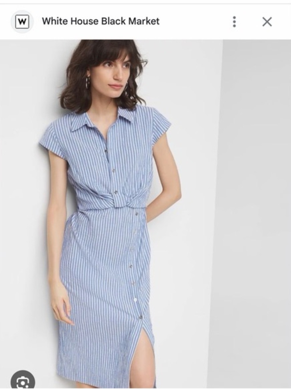 White House Black Market Light Blue & White Striped Midi Shirt Dress